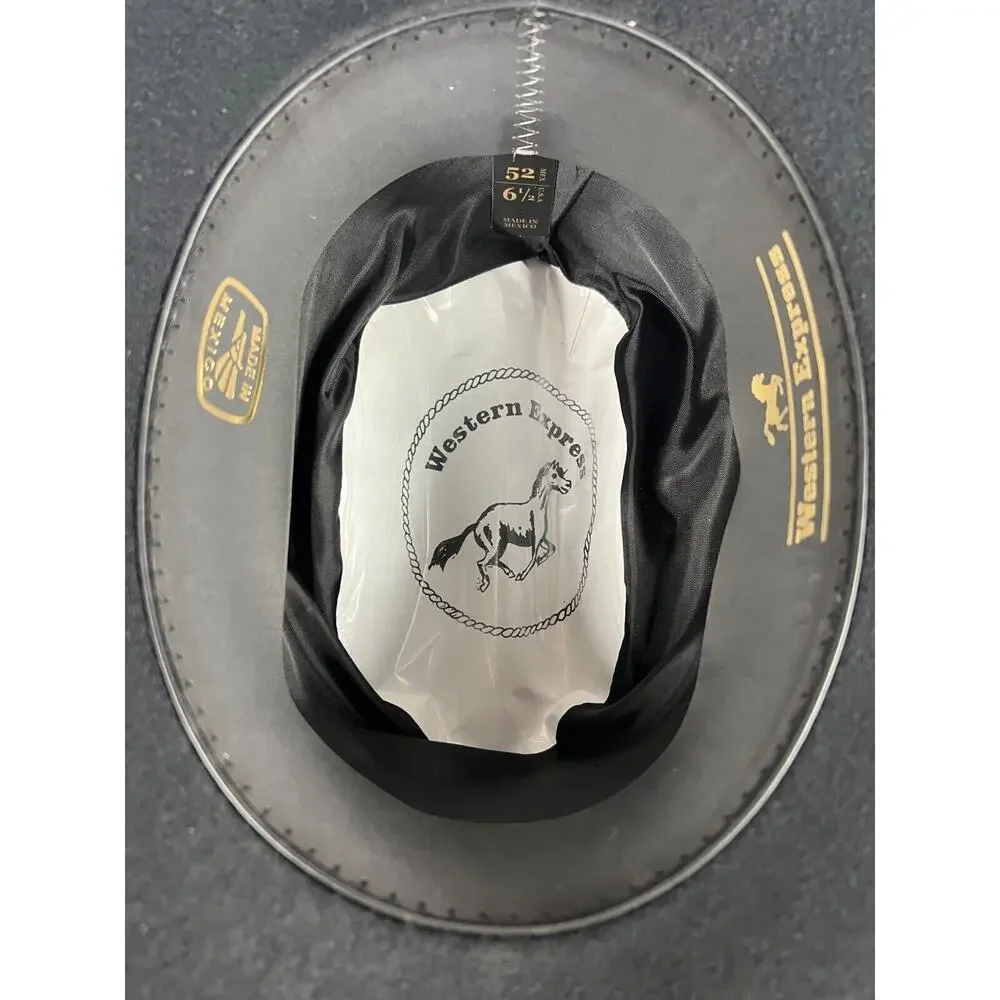 Western Express Classic Cowboy Hat Black Felt Gold Band Men's Size 52 6 1/2 New